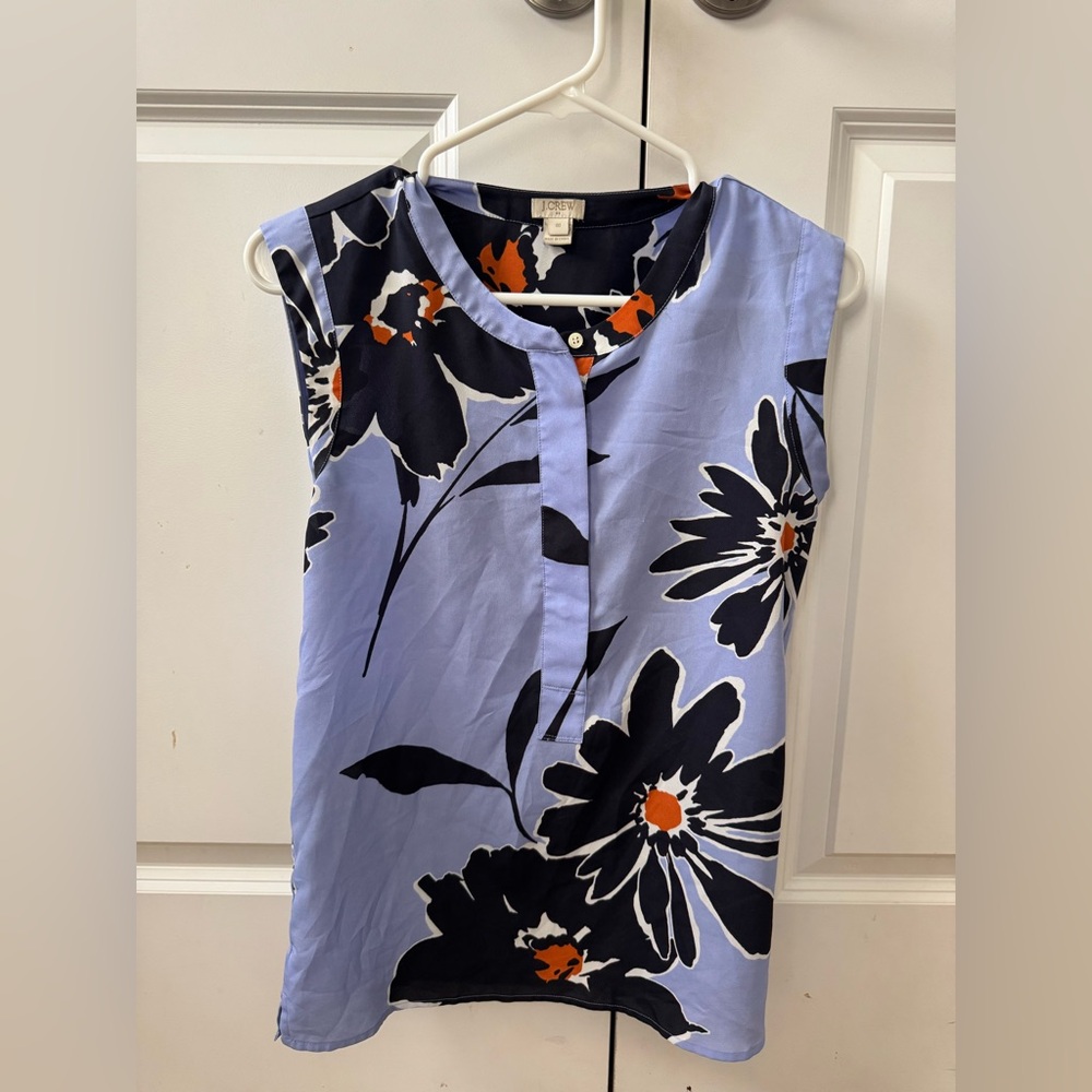 J. Crew sleeveless floral blouse size 00 classy featherweight satin tank